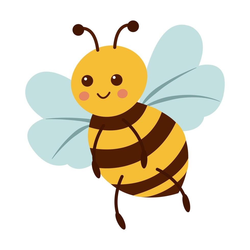 Cute cartoon bee childish illustration in flat style. Funny bees.Insect.For poster, greeting card and children's design. vector