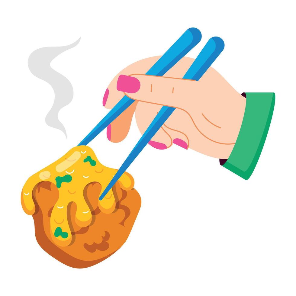 WebEating fried snack with chopsticks, flat sticker Eating fried snack with chopsticks, flat sticker vector
