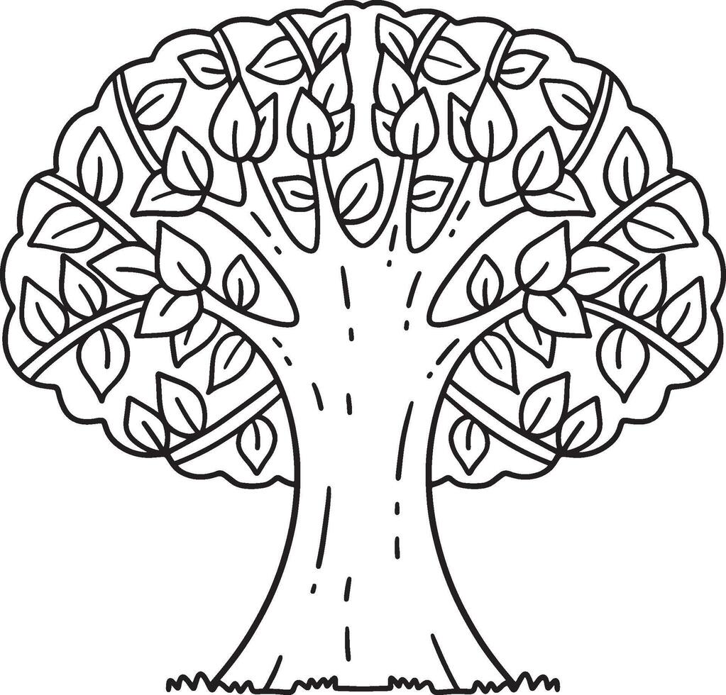 Buddhism Bodhi Tree Isolated Coloring Page vector