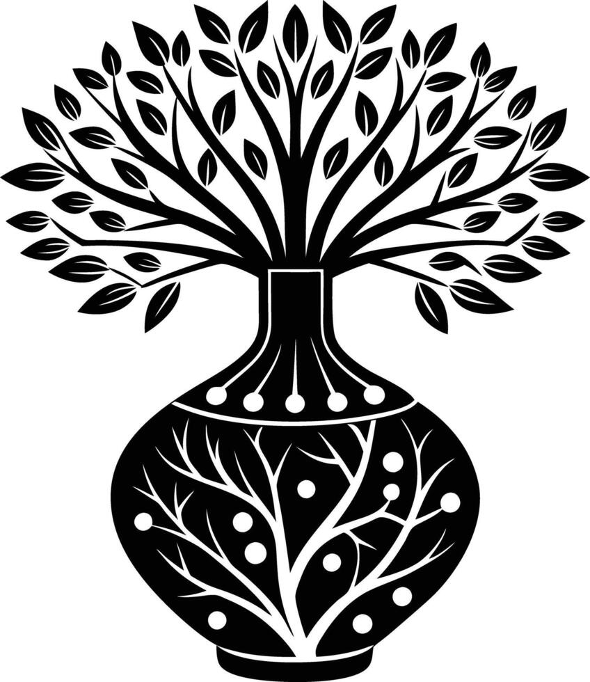 tree in vase illustration. tree, plant, vase, decoration, nature, green, home, background,flowerpot vector