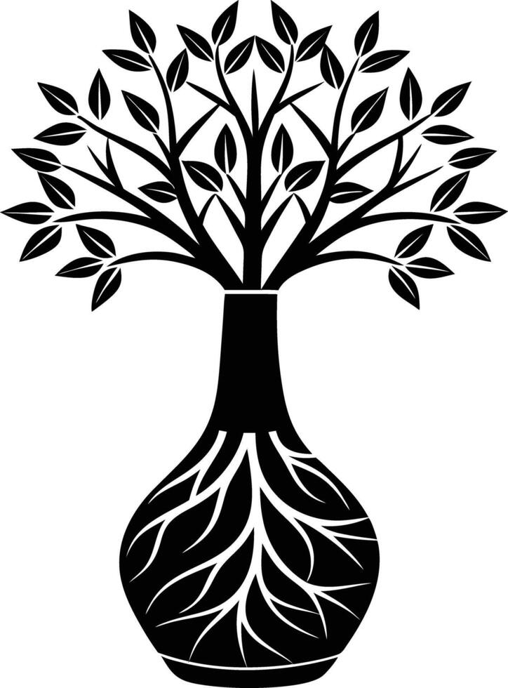tree in vase illustration. tree, plant, vase, decoration, nature, green, home, background,flowerpot vector