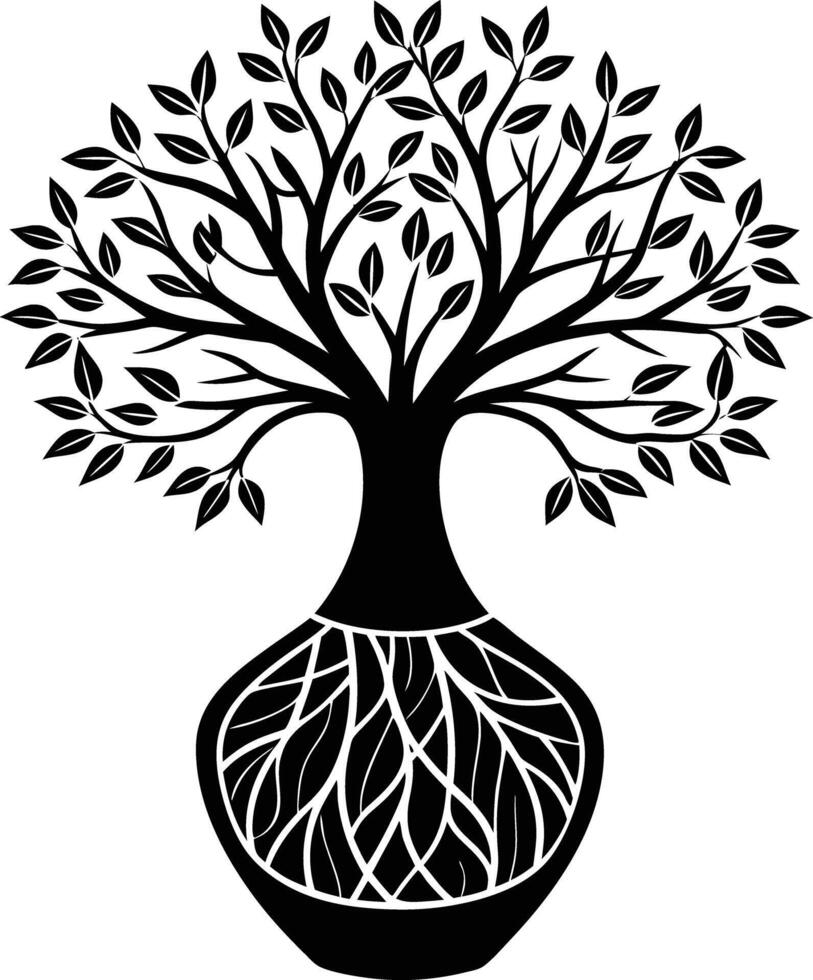 tree in vase illustration. tree, plant, vase, decoration, nature, green, home, background,flowerpot vector