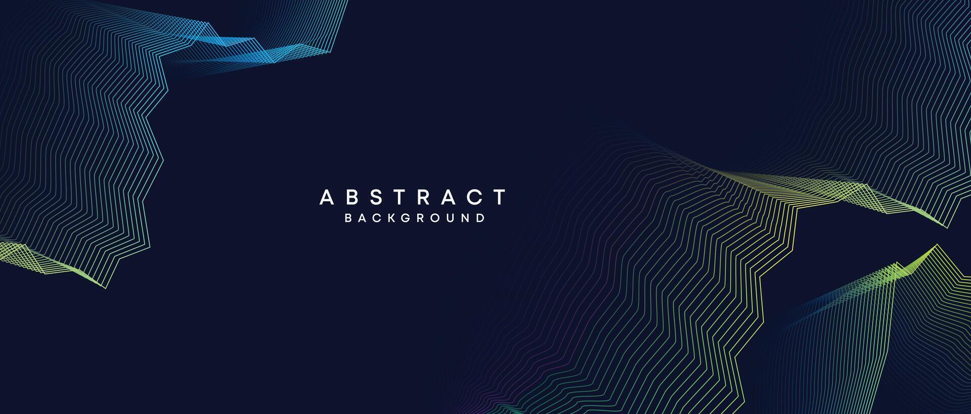 Abstract dark blue, purple geometric digital future technology flowing line background. Yellow-green-navy blue gradient wave lines texture web banner background for cover, header, poster, slide vector