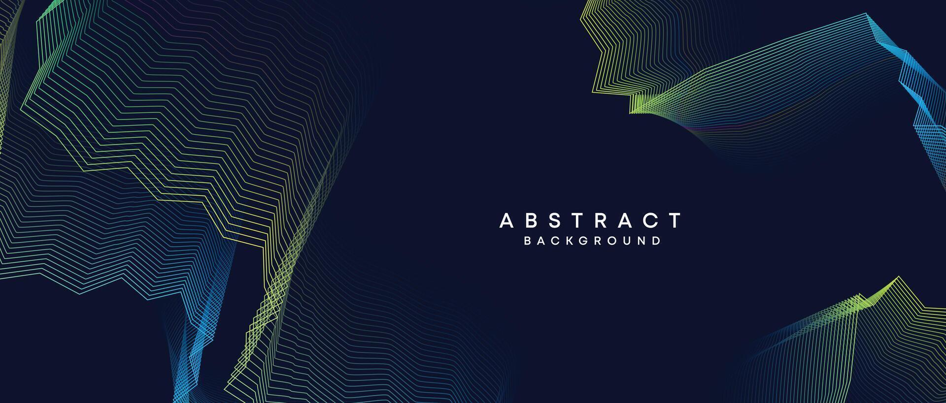 Abstract dark blue, purple geometric digital future technology flowing line background. Yellow-green-navy blue gradient wave lines texture web banner background for cover, header, poster, slide vector