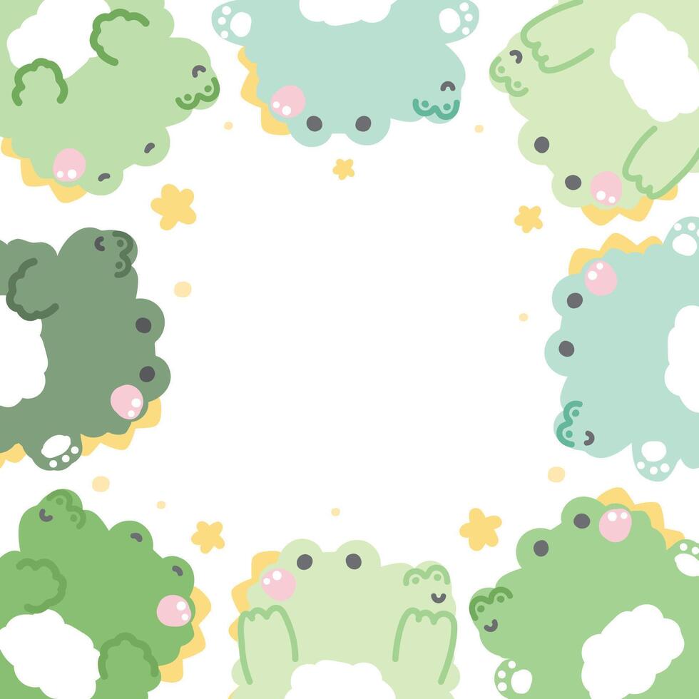 Cute crocodile doll with star in various poses frame background.Reptile animal character cartoon design.Image for card,sticker,paper note,baby product.Kawaii.Illustration. vector