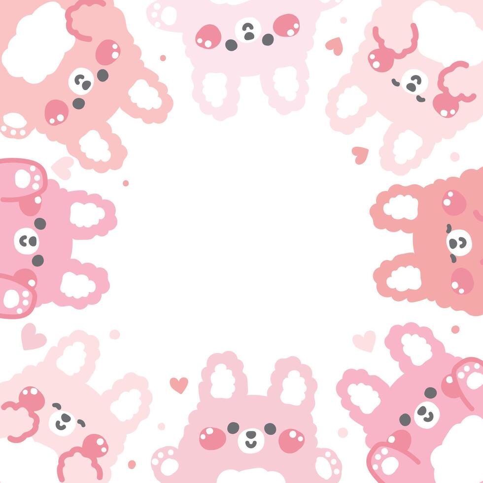 Cute rabbit in various poses with heart frame background.Easter.Bunny.Rodent animal character cartoon design.Image for card,sticker,paper note,baby product.Kawaii.Illustration. vector