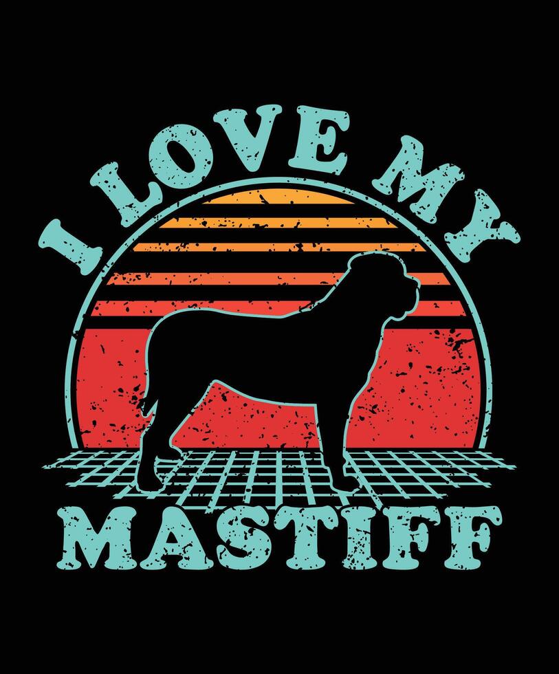 mastiff silhouette on a white background. mastiff silhouette design. mastiff vintage t shirt design. mastiff silhouette vintage sunset graphic t shirts design. vector