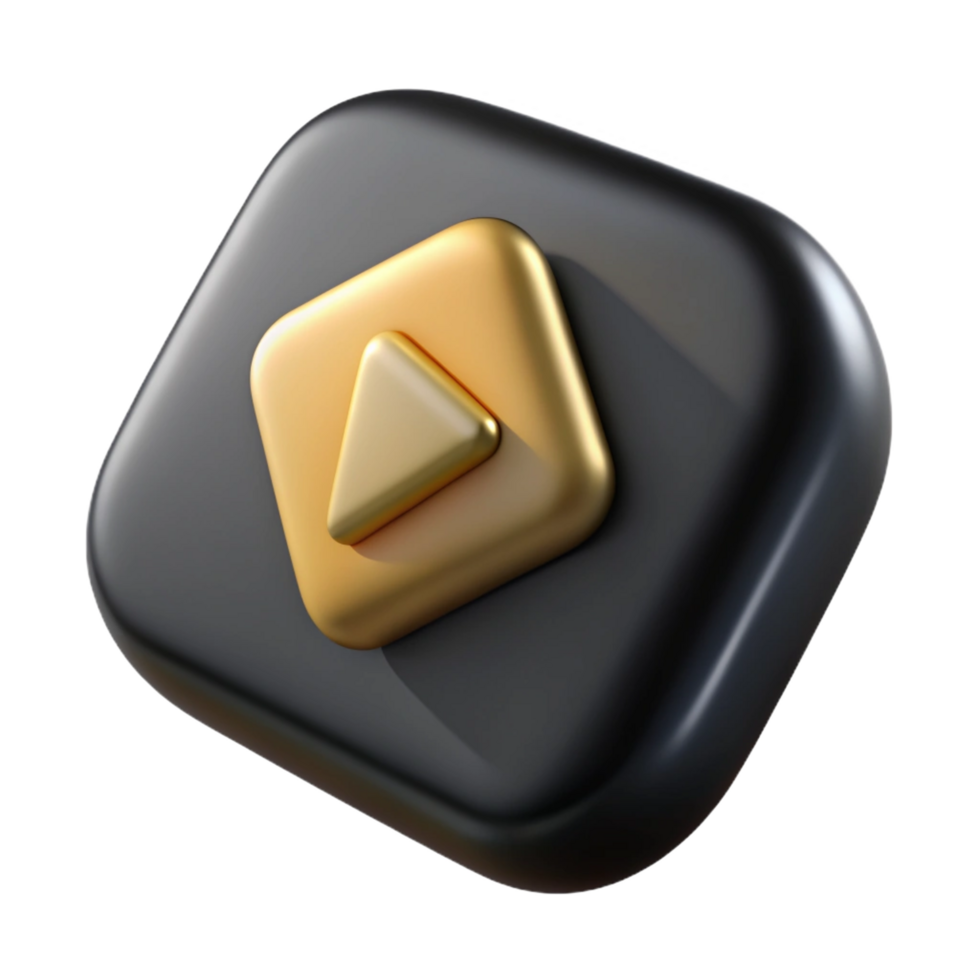 3d black-YouTube icon-gold details front isolated on transparent background png