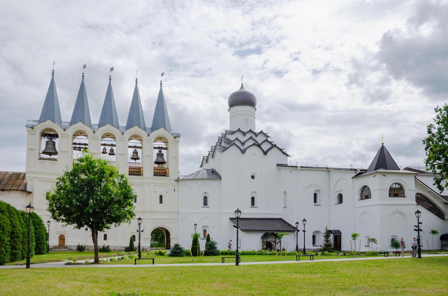 04.07.2024 Russia, Tikhvin, Tikhvin Assumption Monastery of the Mother of God, monastery territory. High quality photo