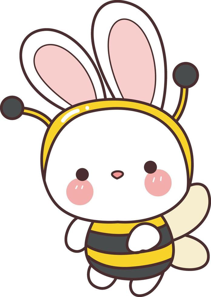 A bunny with bee's costume. Illustration of cute bunny with costume. Funny bunny ehalloween outfit elements. Icon of bunny animal for sticker. vector