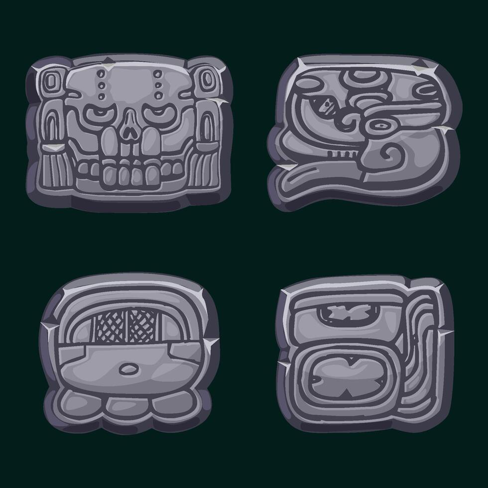 Aztec Maya civilization- Akbal, face, Mayan Glyph, hieroglyphs of the Maya calendar. Stone symbols for your 2D game or slots games vector