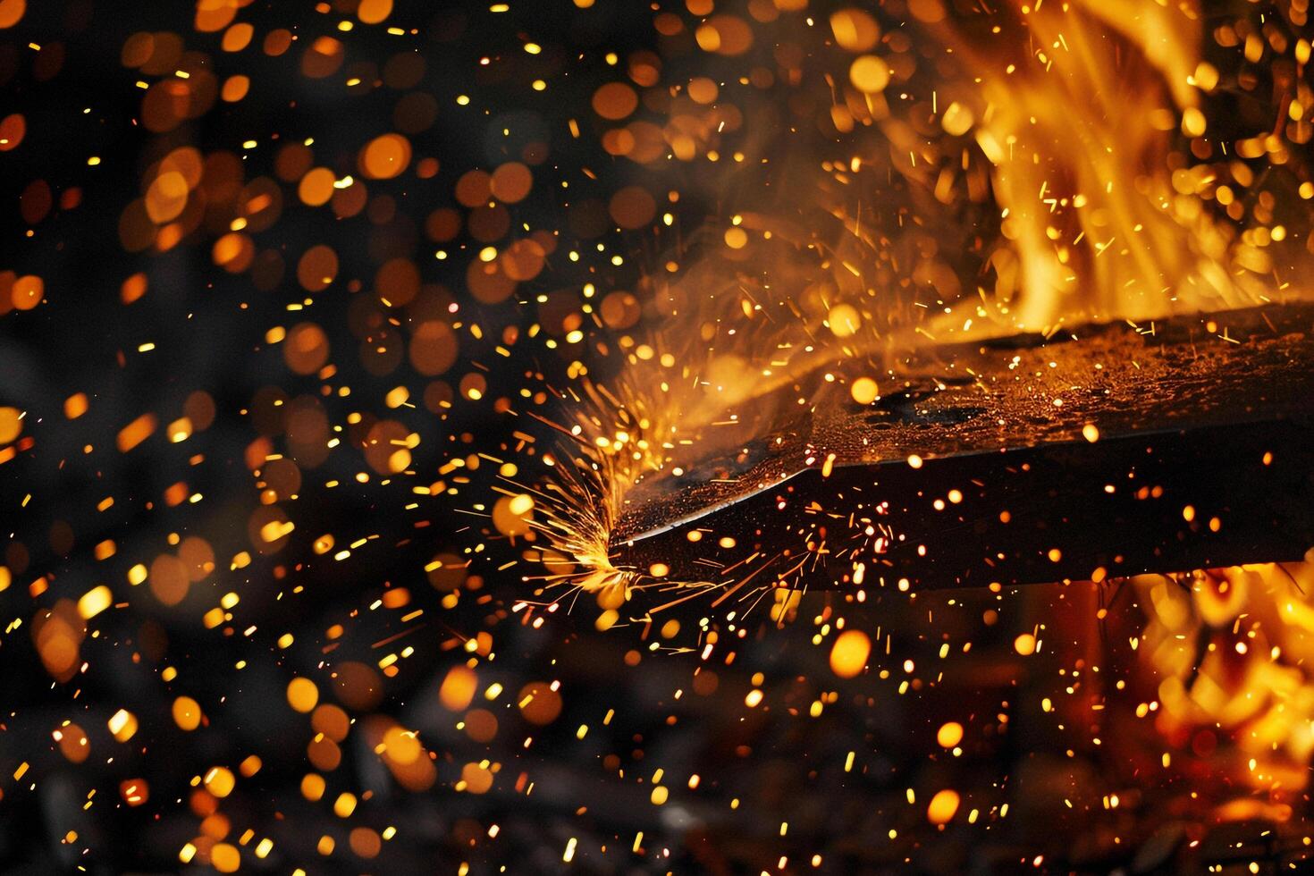 Abstract Experimental forge background Vibrant Nature of sparks and flames bursting from blacksmiths forge capturing the energy and heat of metalworking photo