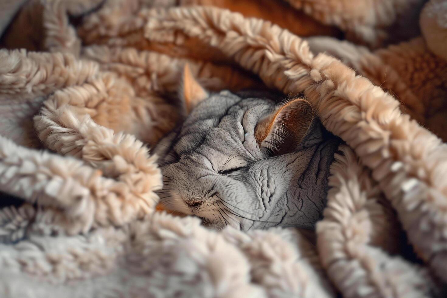 Conceptual Background Pet  of Dreamy ChinchillNestled in Bed of  Fleece photo
