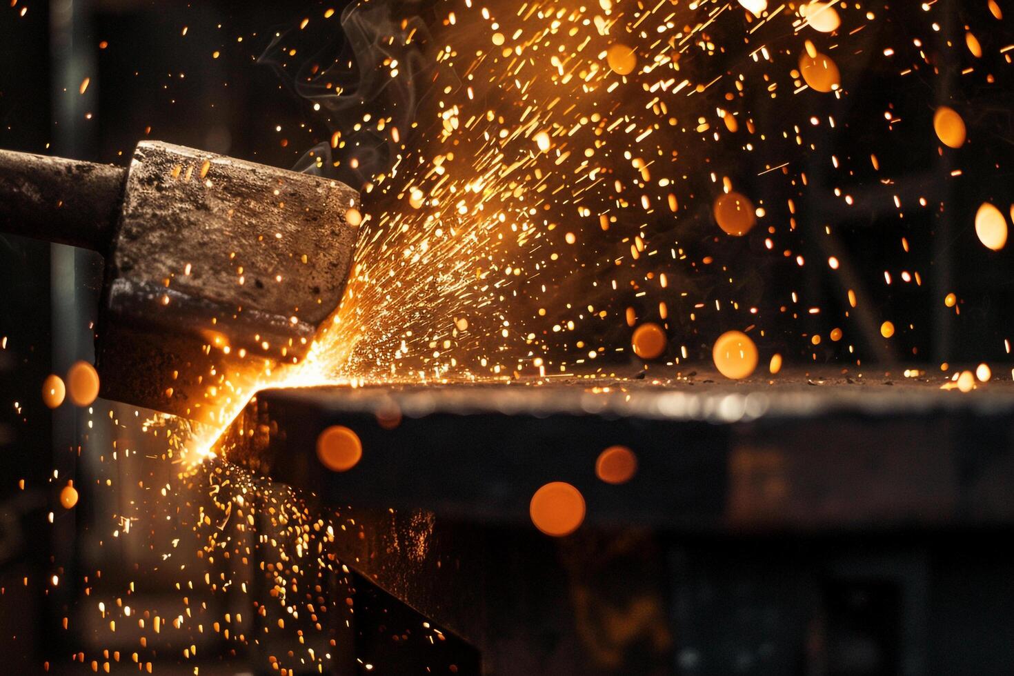 Abstract Experimental Fiery Sparks Flying from Blacksmiths Hammer Background photo