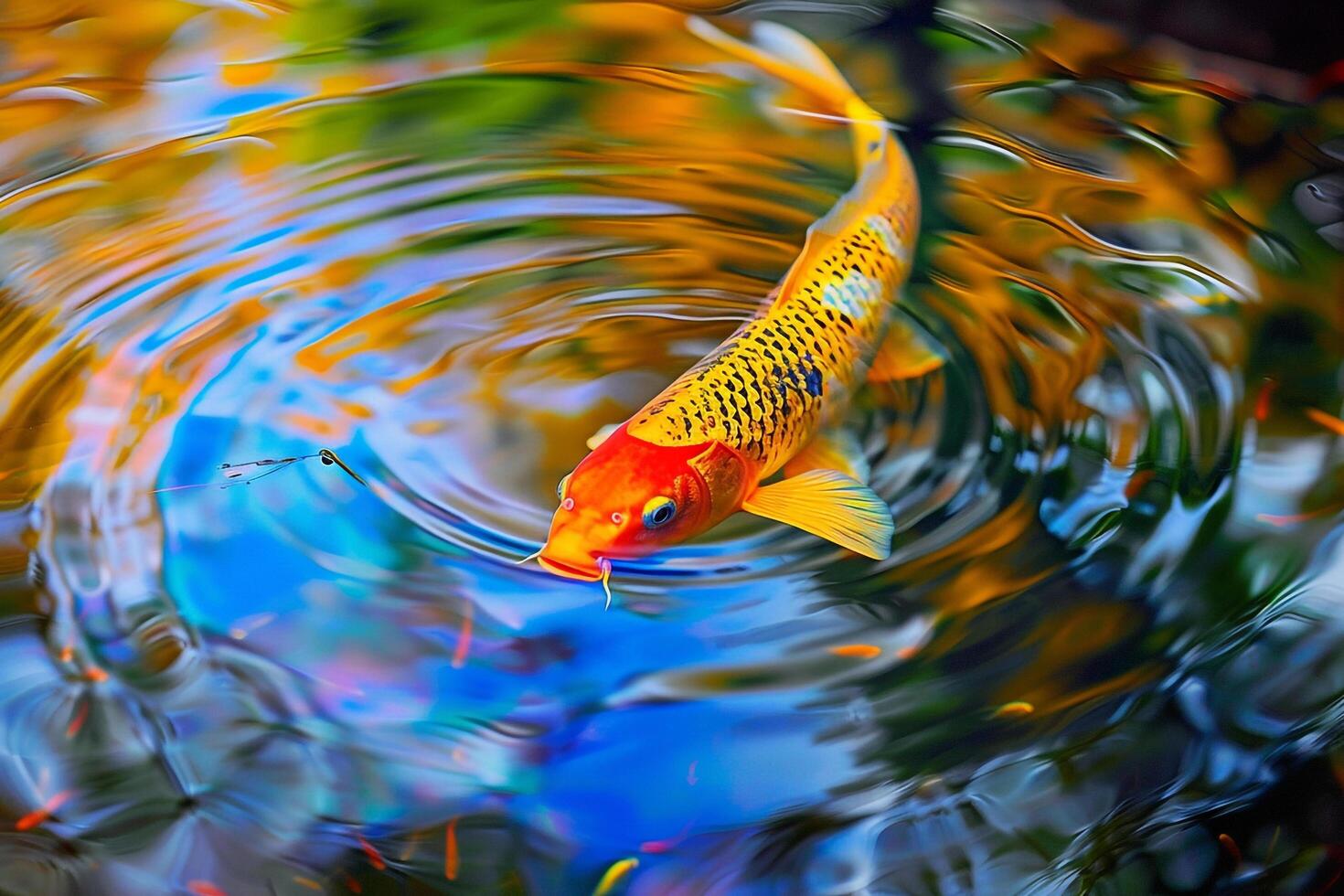 Aquatic Nature Colorful Koi Fish Swimming Gracefully in Clear Reflective Pond with Vibrant Colors nature background photo