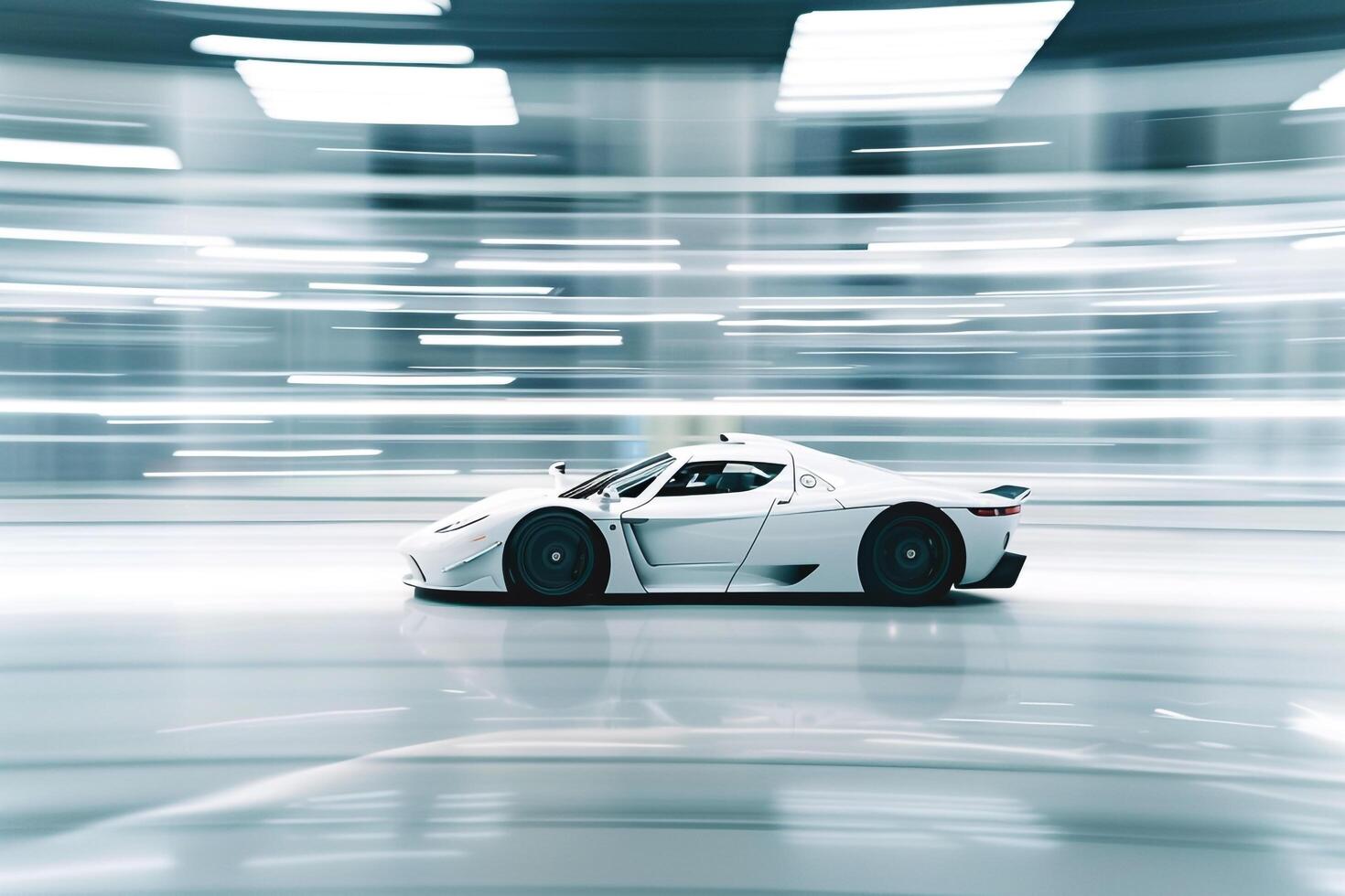 Sports Car Racing in Motion on White CycloramBackground Capturing the Thrill of HighSpeed Racing photo