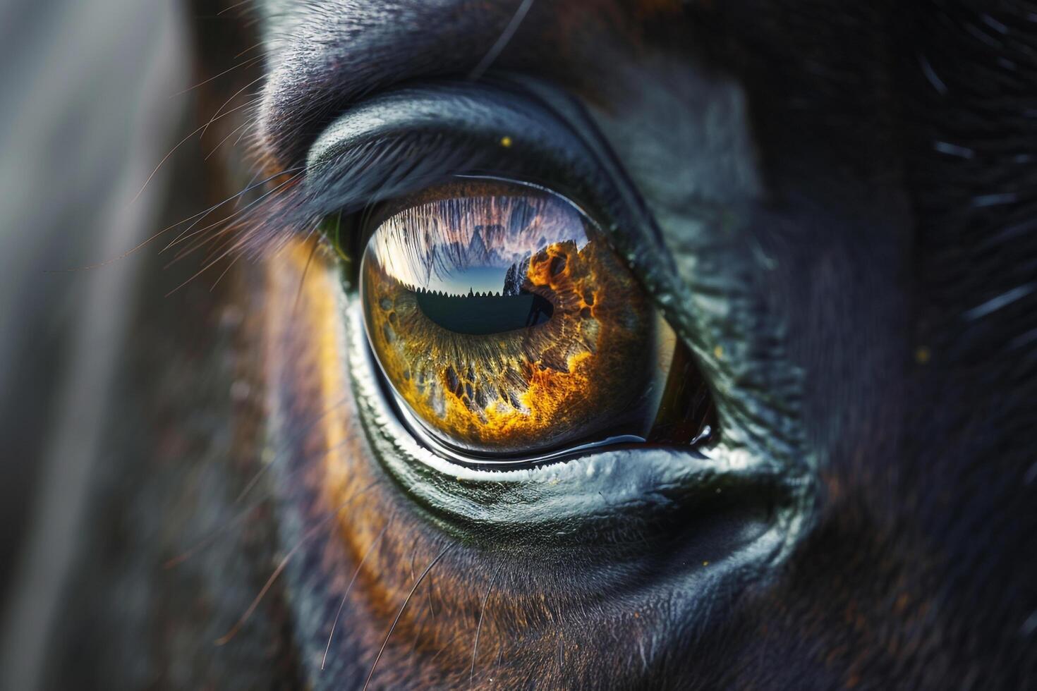 Ethereal Nature of unicorns eye with shimmering iris and magical reflections  nature background photo