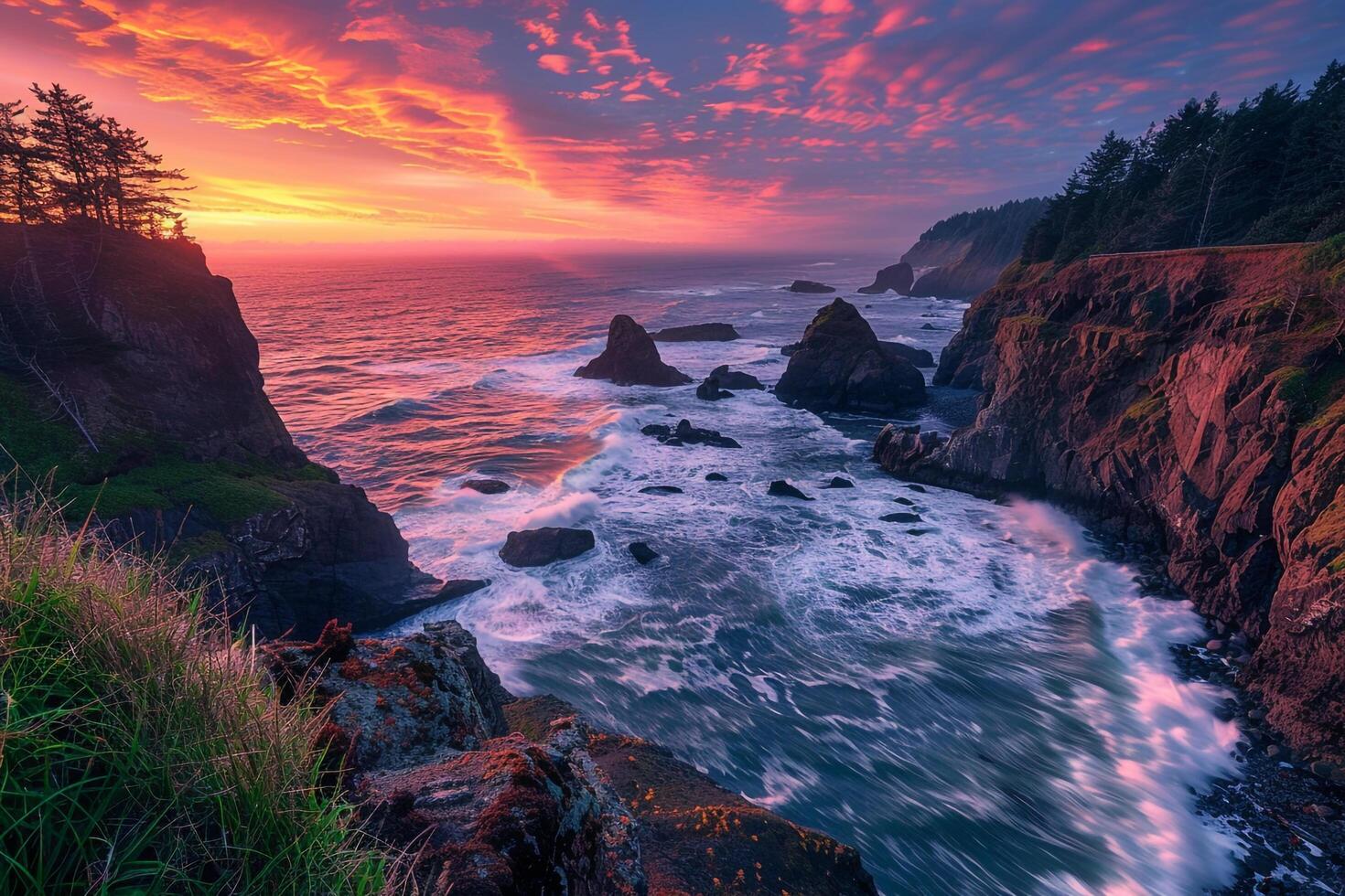 Majestic Coastal Cliffside Sunrise  nature background photo
