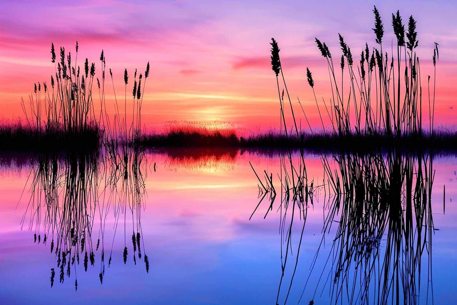 Marsh at Sunset with Reeds  Nature nature background and Reflections photo