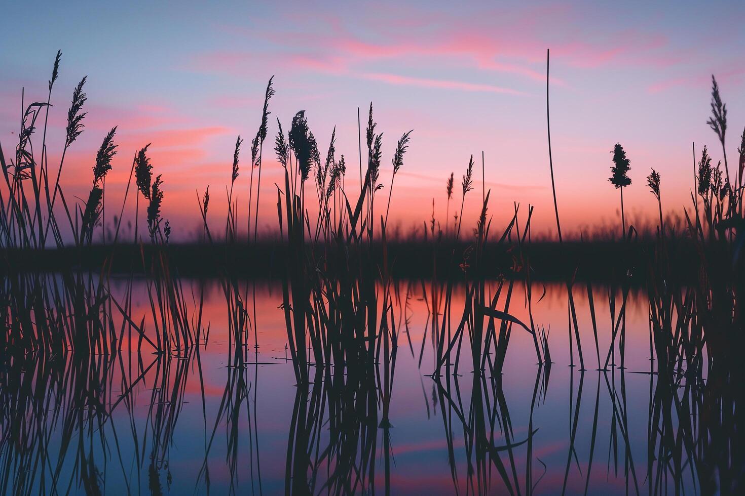Golden Hour Marsh Sunset  Nature nature background with Cattails and Reeds photo