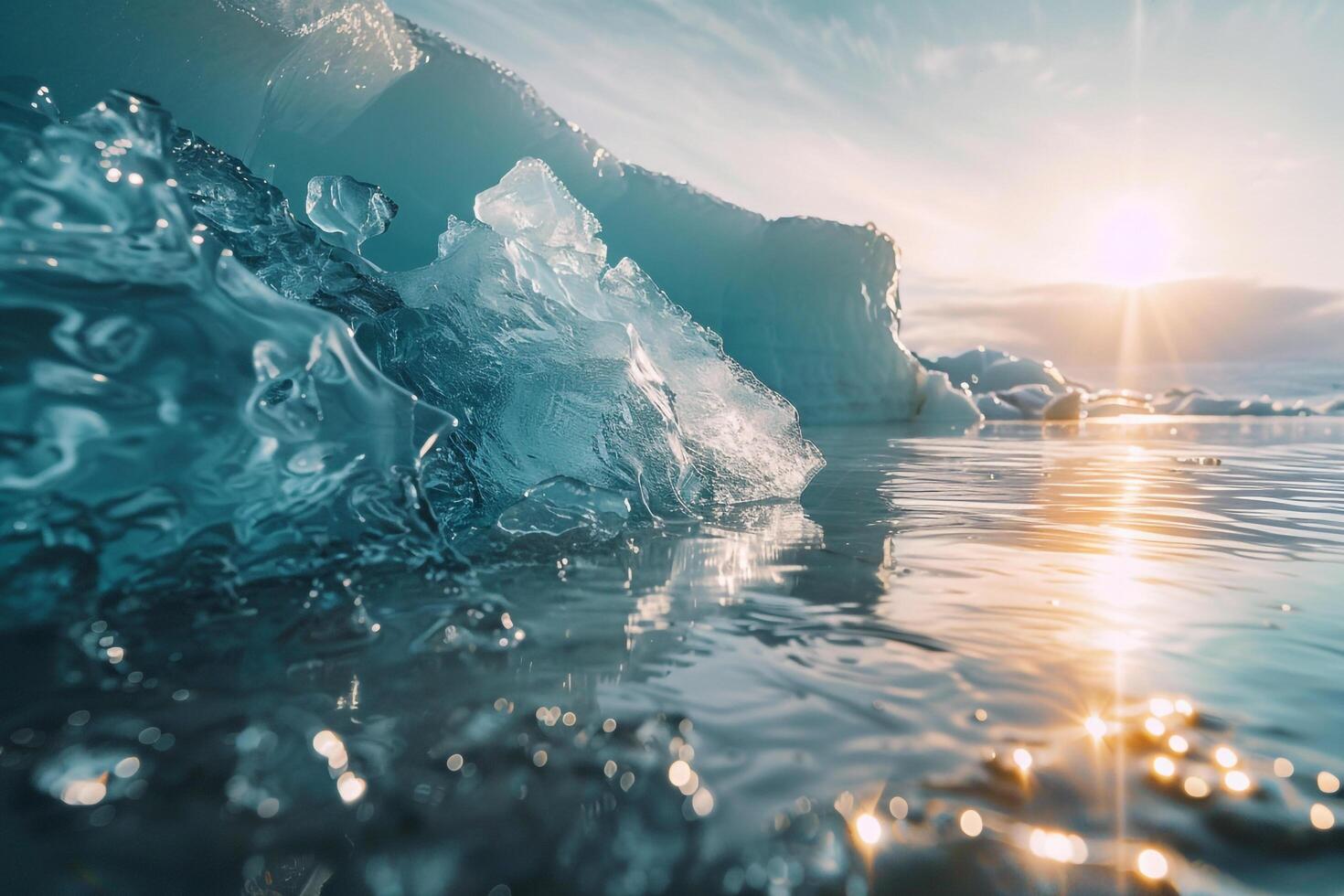 Majestic Sunlight Reflecting Off Pristine Glacier Creating Spectrum of Colors in the Ice   nature background photo