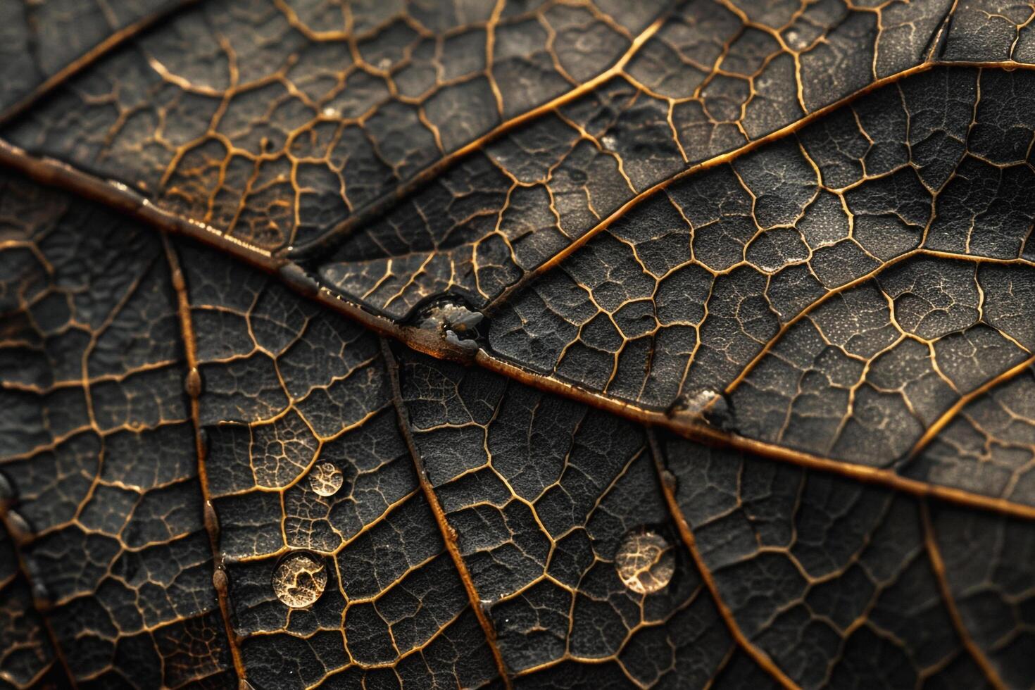 Nature Nature of Fallen Leaf with Dew Drops and  Vein Patterns in the Morning photo