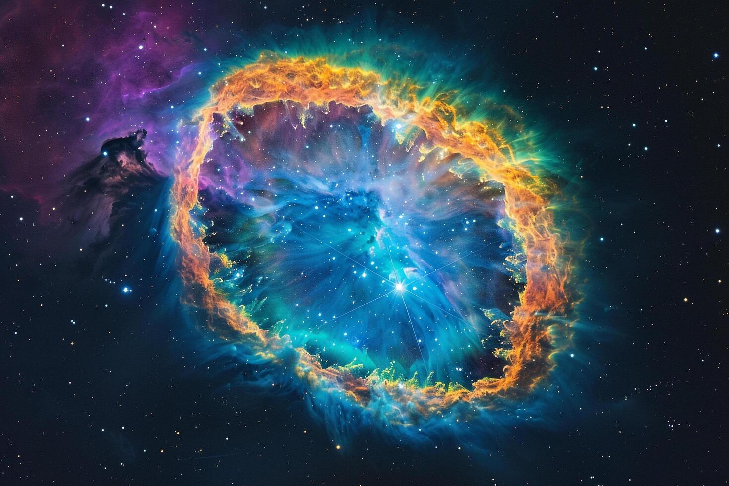 Luminous Planetary Nebula Glowing in Vibrant Colors Showcasing the Birth and Death Cycle of Stars nature background photo