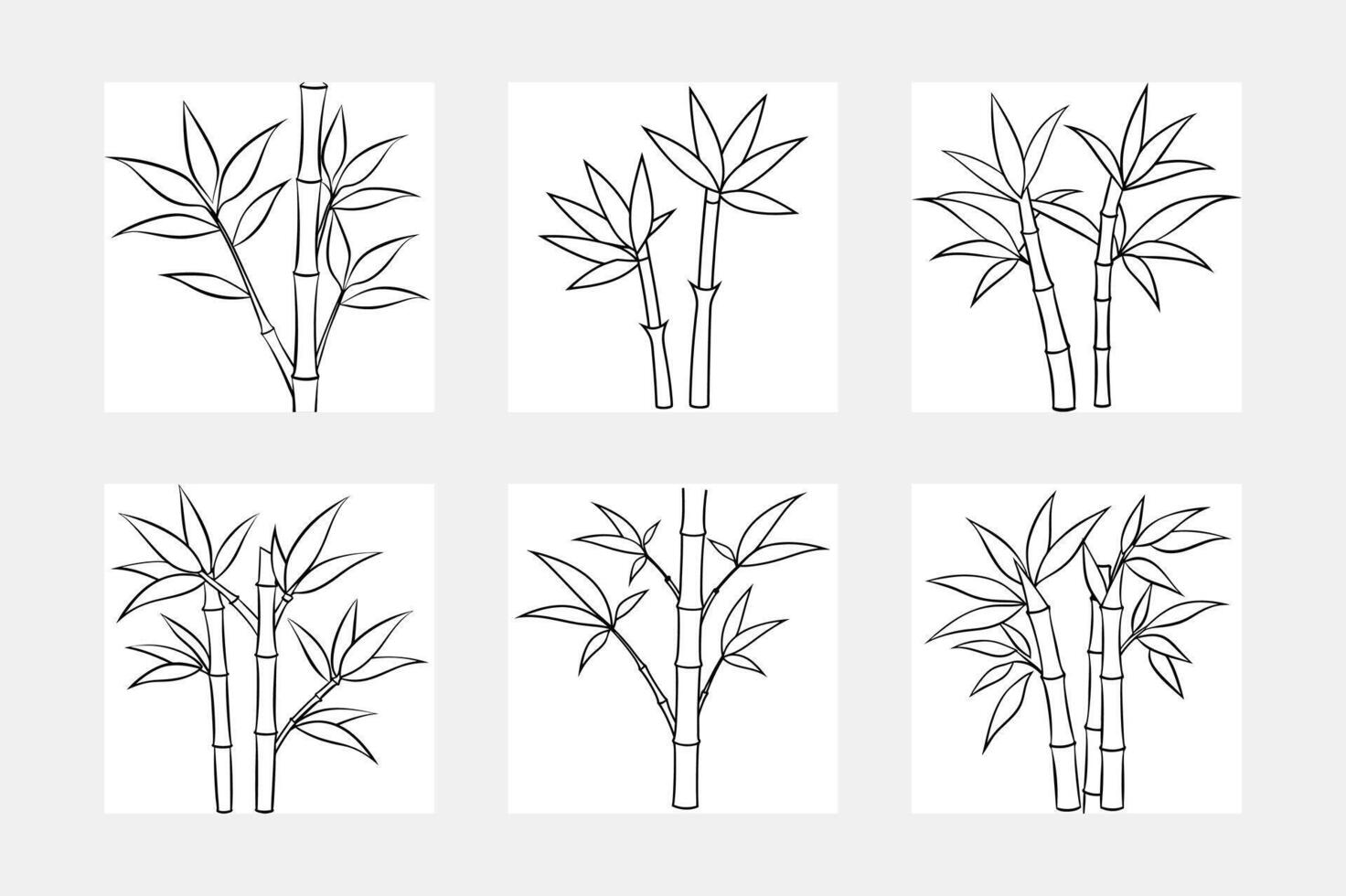 Transform Your Designs with Bamboo Line Art Set Illustrations vector