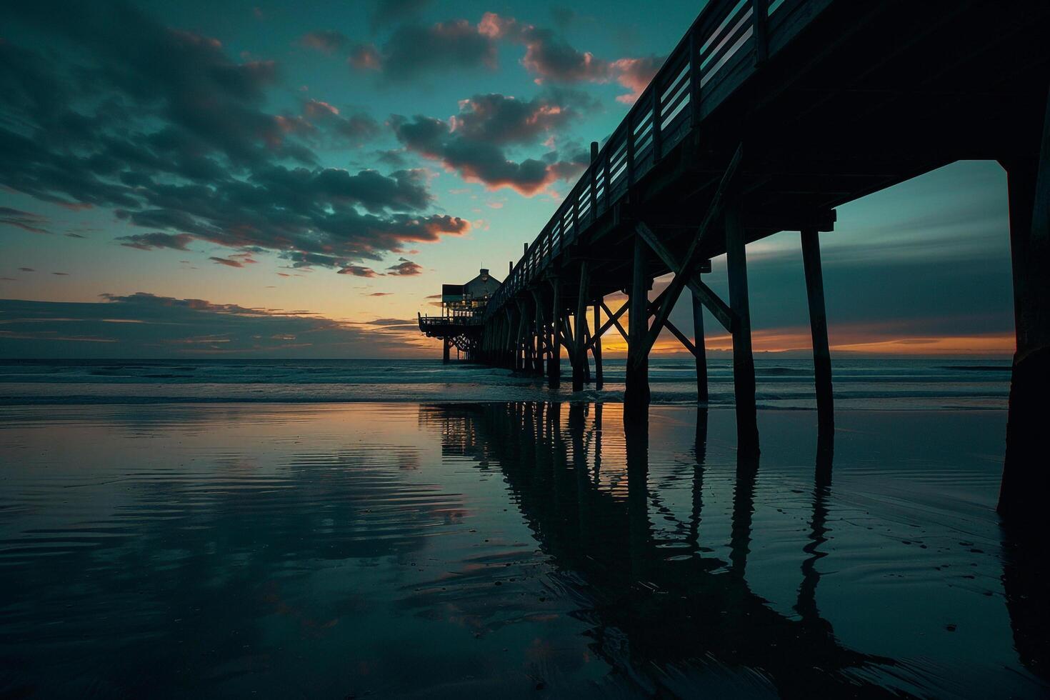 Pier Silhouetted Against Twilight Sky Nature Background photo