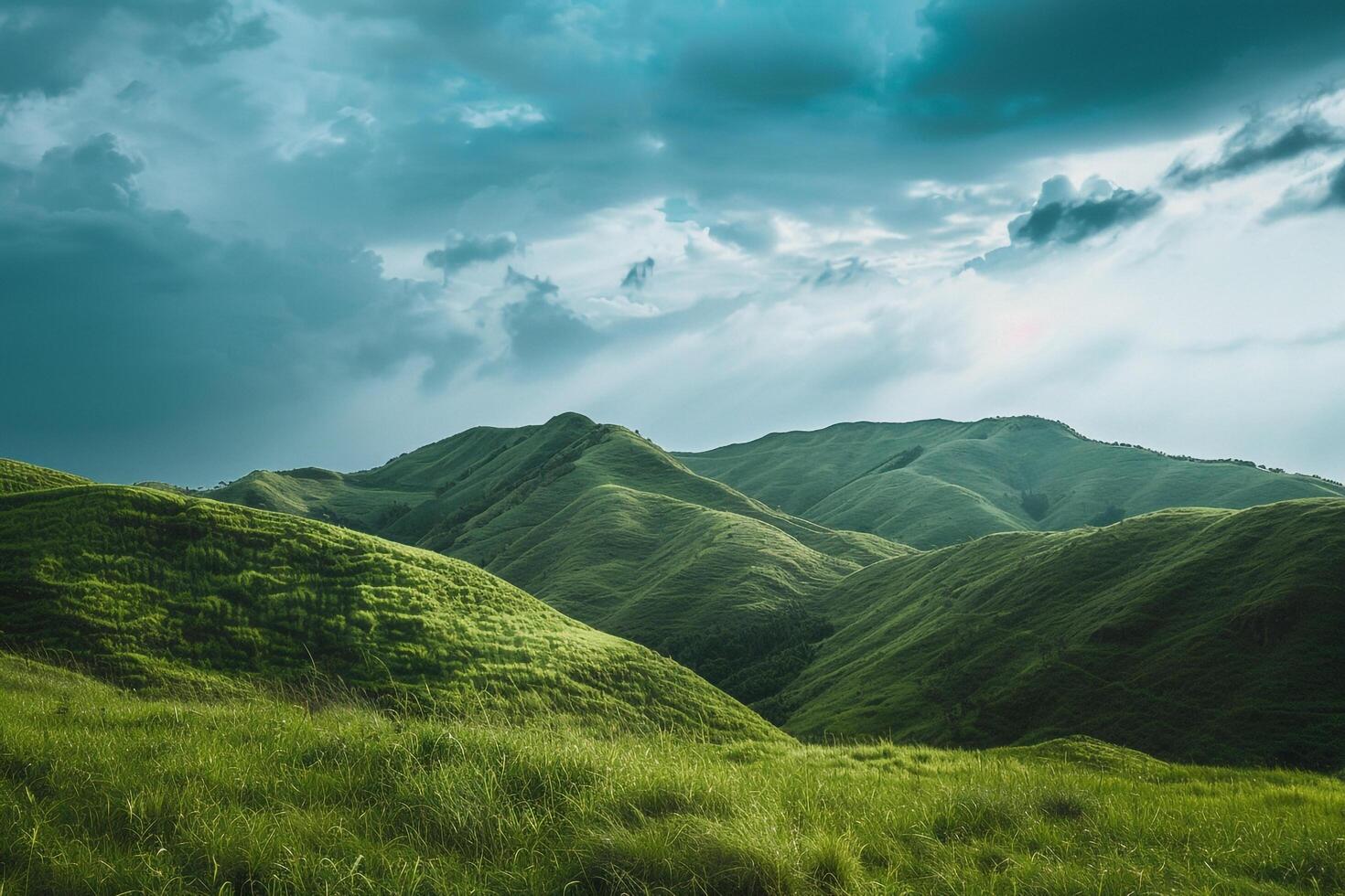Expansive Green Plateaus Under a Vast Sky with Nature and Background photo