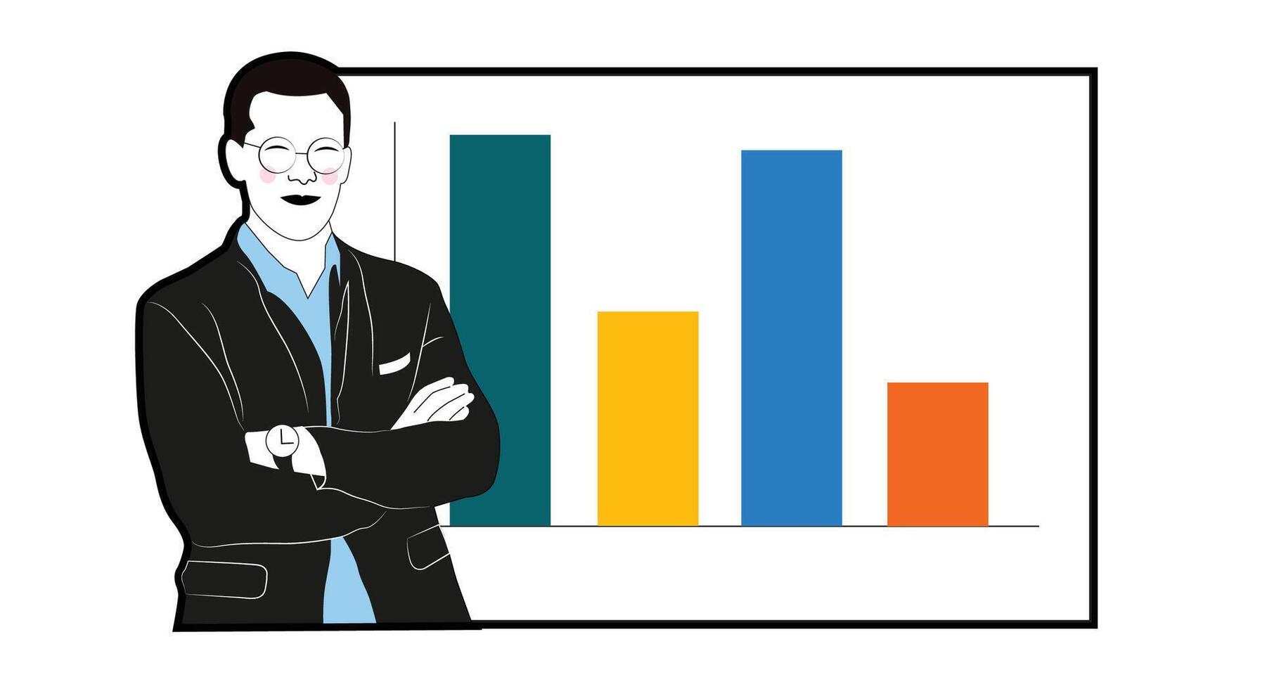 A young businessman working and analysing vector