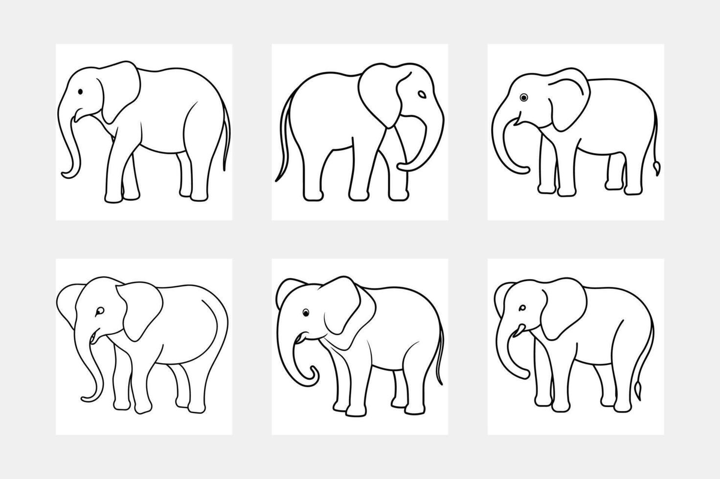 Stunning elephant line art illustration set vector