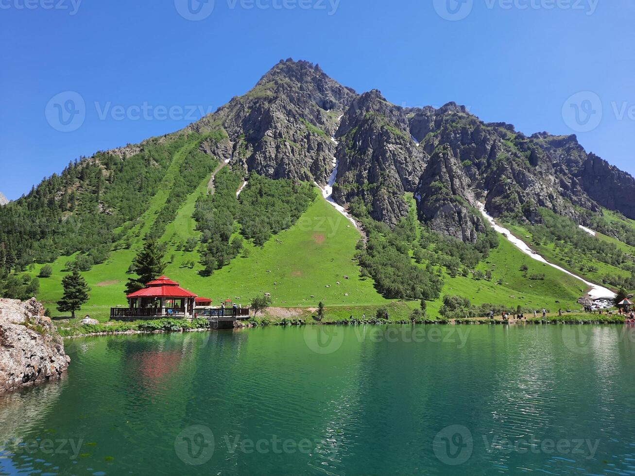 Beautiful daytime view of Rainbow Lake in Domel, Gilgit Baltistan, Pakistan. photo