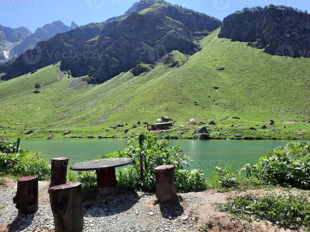 Beautiful daytime view of Rainbow Lake in Domel, Gilgit Baltistan, Pakistan. photo