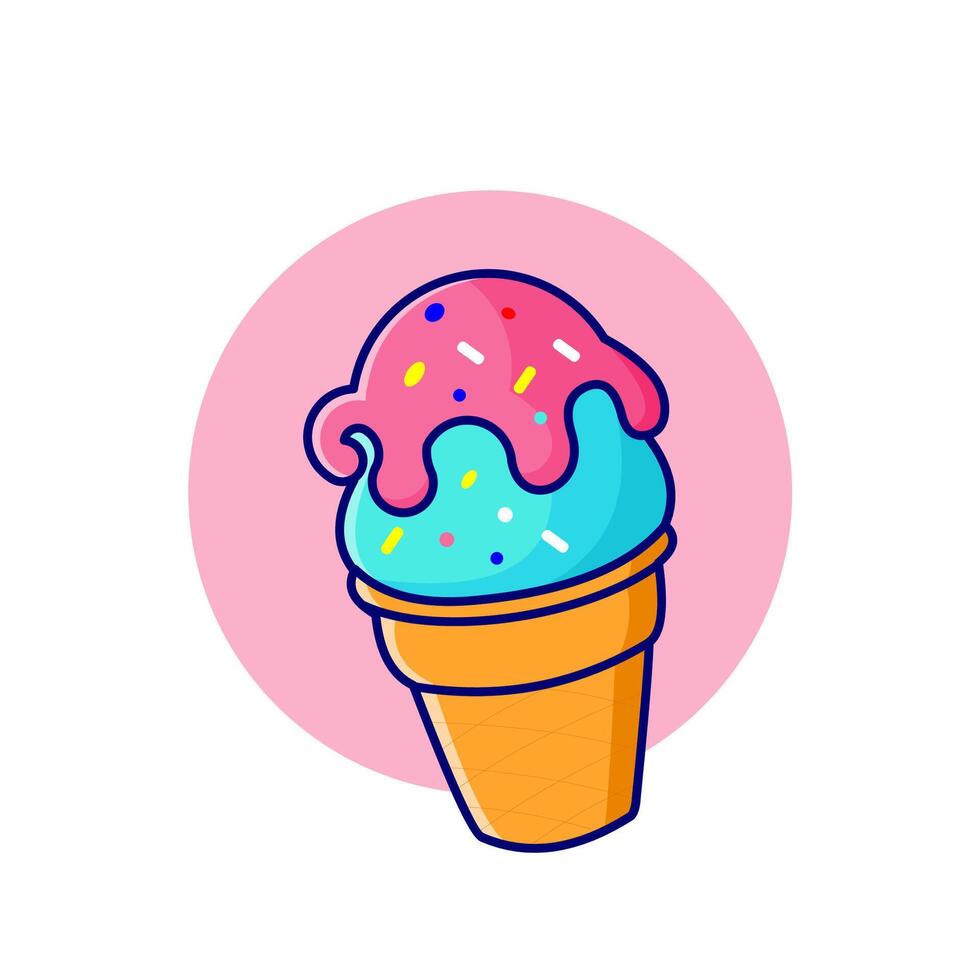 Melted ice cream Cartoon Icon Illustration. Flat Cartoon Style with tempting Sweet Food Icon Concept vector