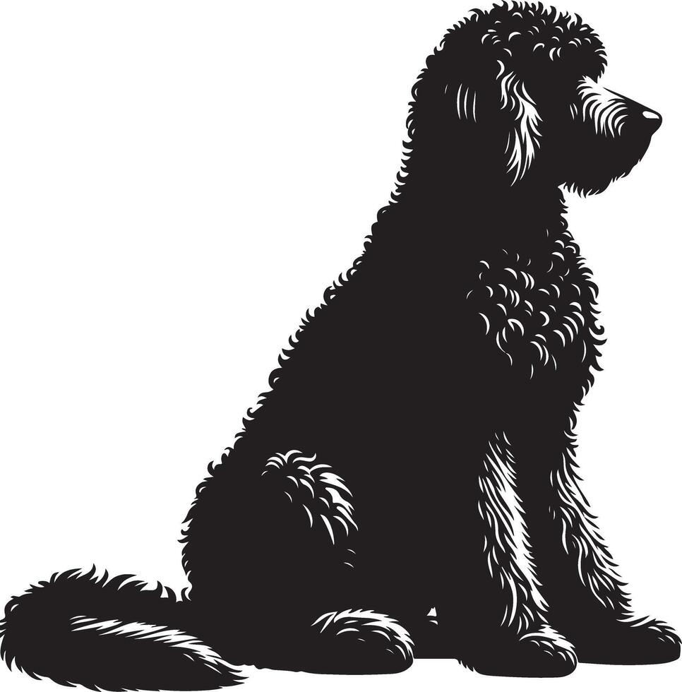 Goldendoodle dog sitting silhouette clip art,black color silhouette vector