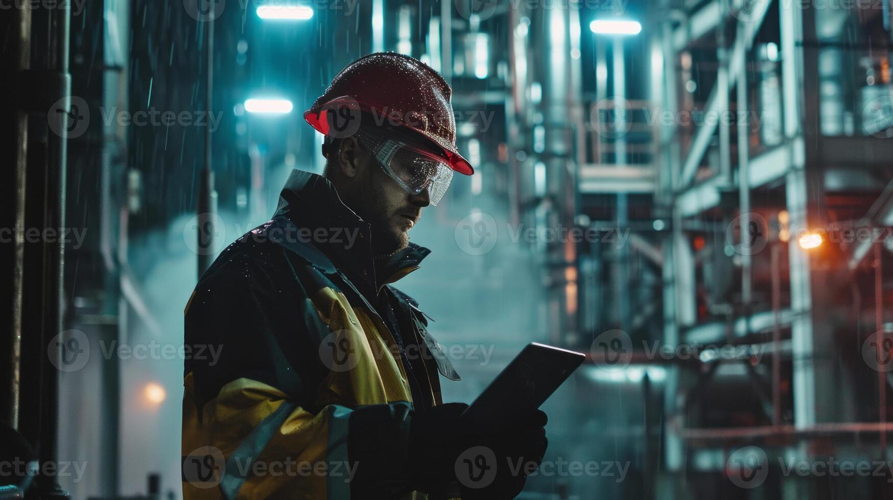 Professional Industrial Engineer Using Laptop on Work Site.Generated image photo