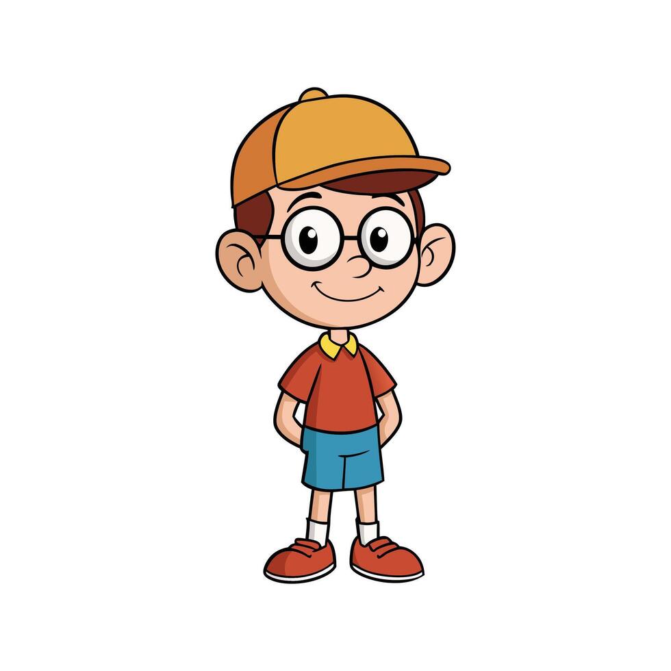 Smiling kid boy with cap and glasses cartoon illustration on white background. vector