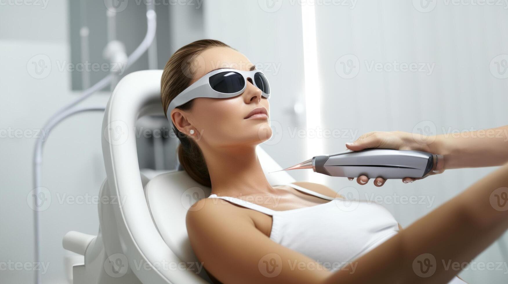 Modern woman undergoes laser hair removal therapy, embracing contemporary beauty techniques for smooth and hair-free skin. photo