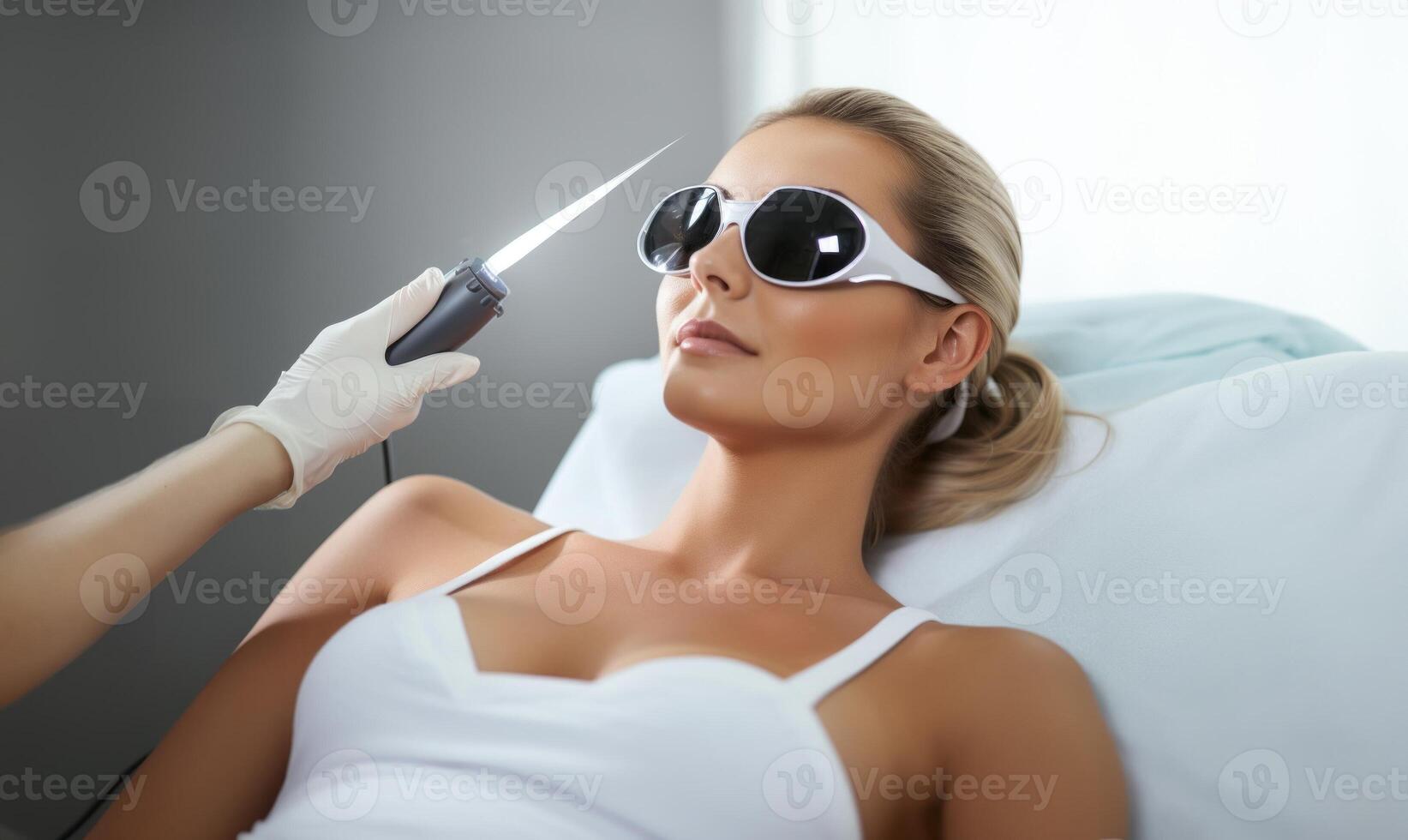Modern woman undergoes laser hair removal therapy, embracing contemporary beauty techniques for smooth and hair-free skin. photo