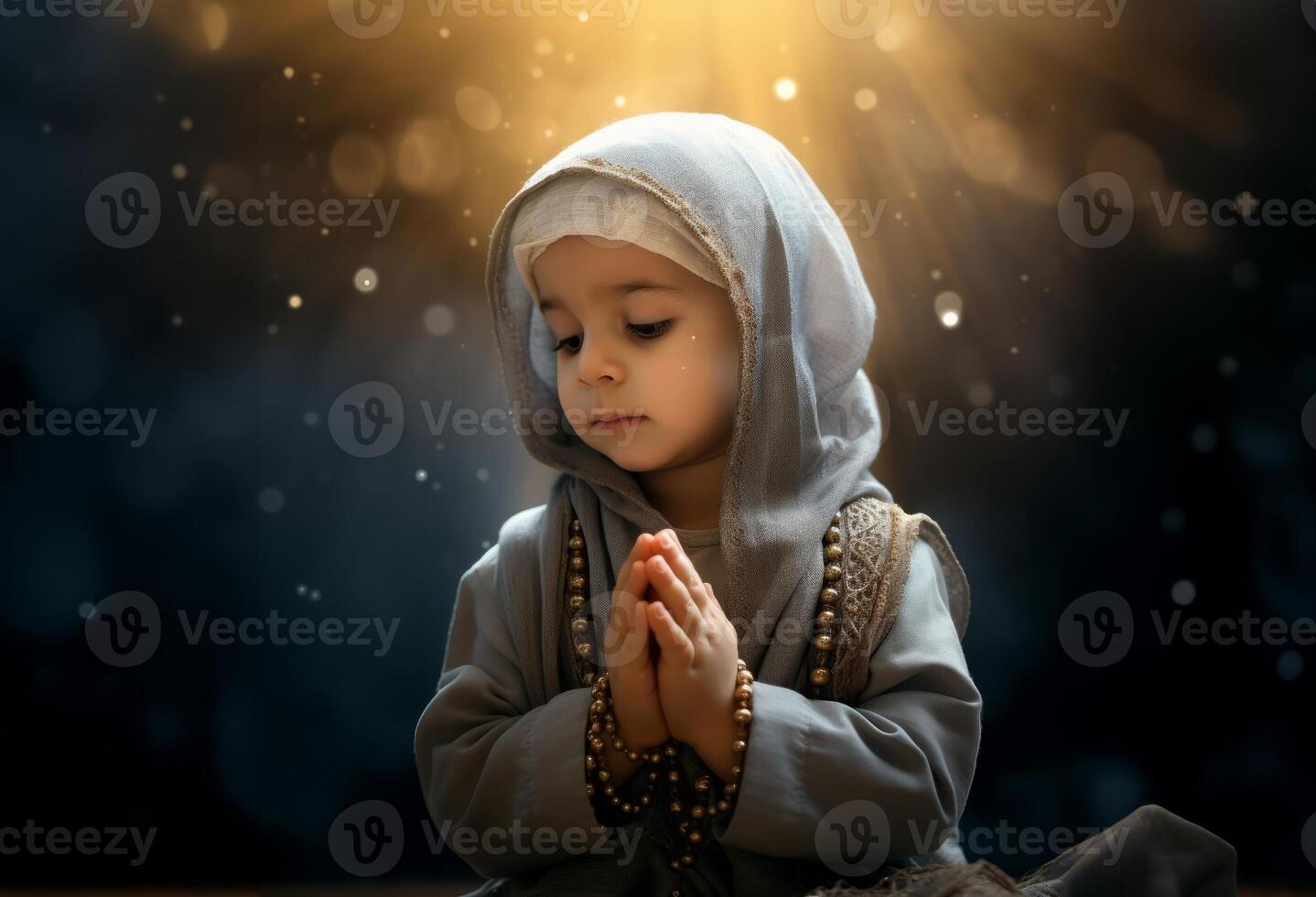 Adorable Muslim baby girl wearing a hijab, embodying innocence and cultural tradition..Generated image photo