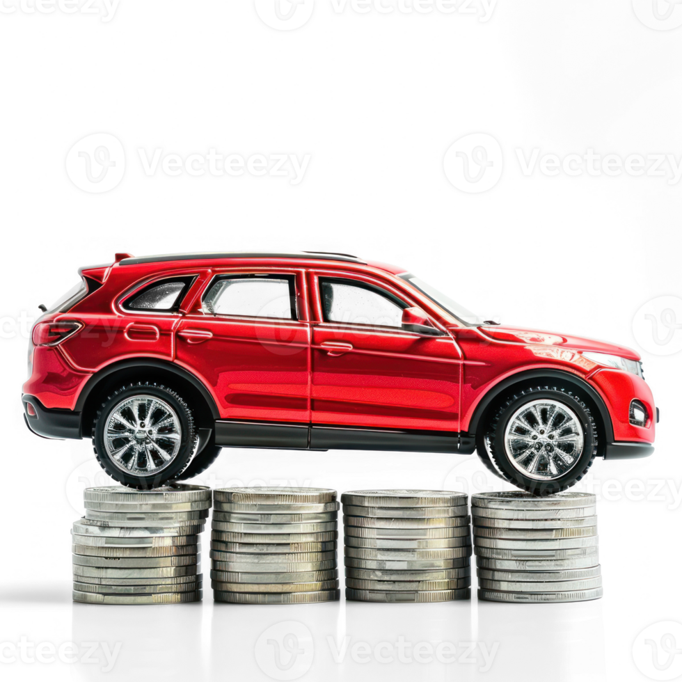 car on money stack on transparent background png