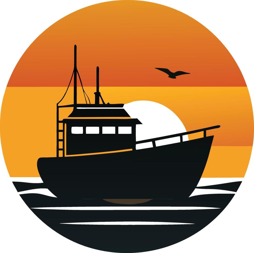 Sea boat Minimal sunset design on white background for t-shirt artwork vector