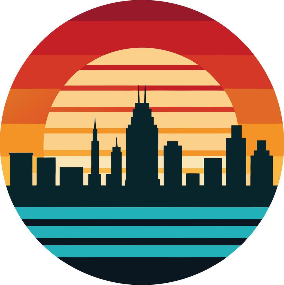 Skyline Minimal sunset design on white background for t-shirt artwork vector