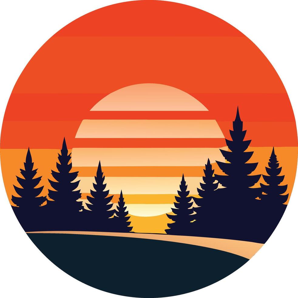 Forest's Edge Elegance Minimal sunset design on white background for t-shirt artwork vector