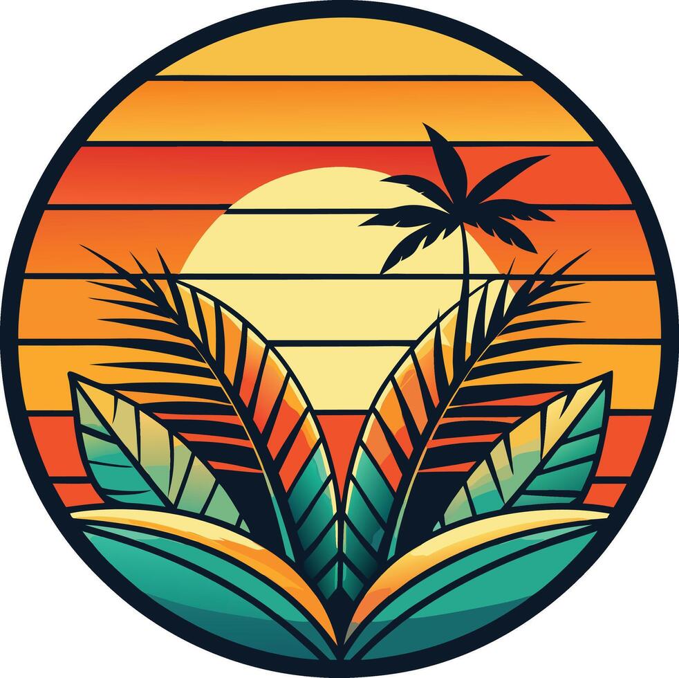 palm Minimal sunset design on white background for t-shirt artwork vector
