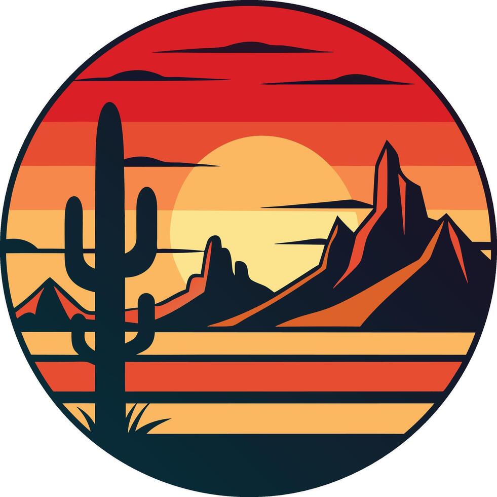 landscape with a cactus Minimal sunset design on white background for t-shirt artwork vector