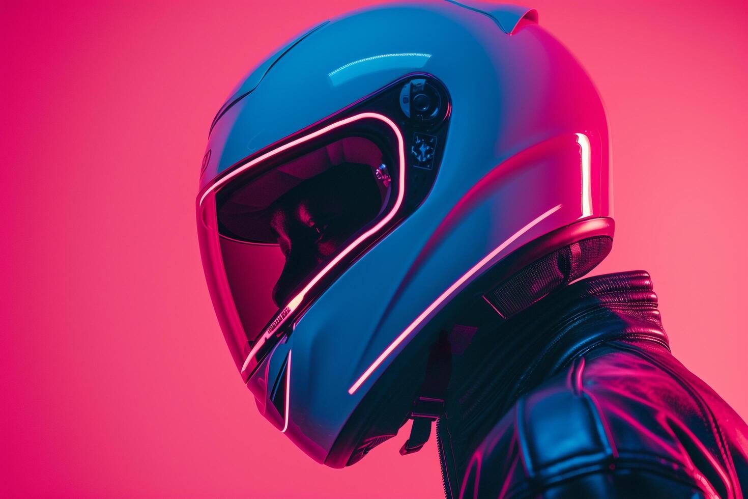 Stylish Male Model in Neon Coral Fashion Helmet with Neon pink Details Bold Lifestyle portrait photo