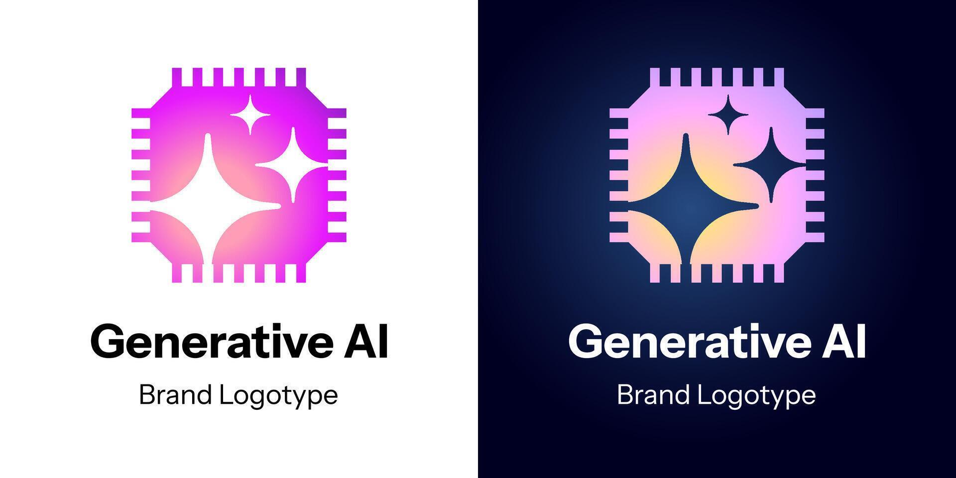 Futuristic AI logo featuring microchip with digital networking connections. illustration symbol artificial intelligence, machine learning and innovation. Ideal for tech branding or LLM concept vector