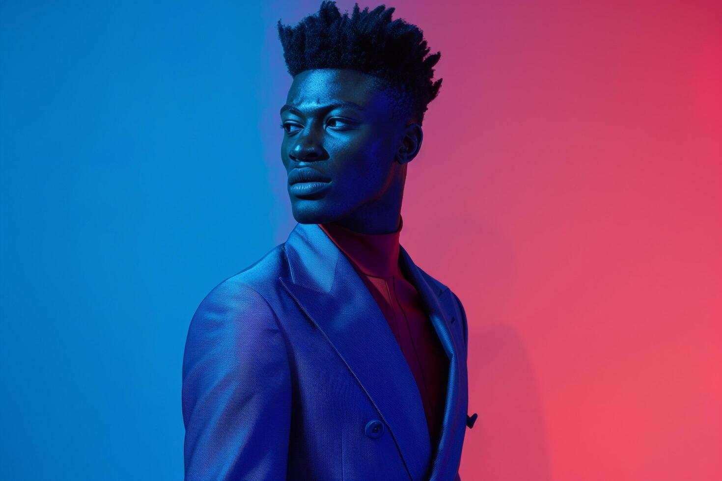 Stylish Fashion Model in Avant Garde Suit male dress withcasual Background Trendy Fashion portrait and Innovative Lifestyle Males photo